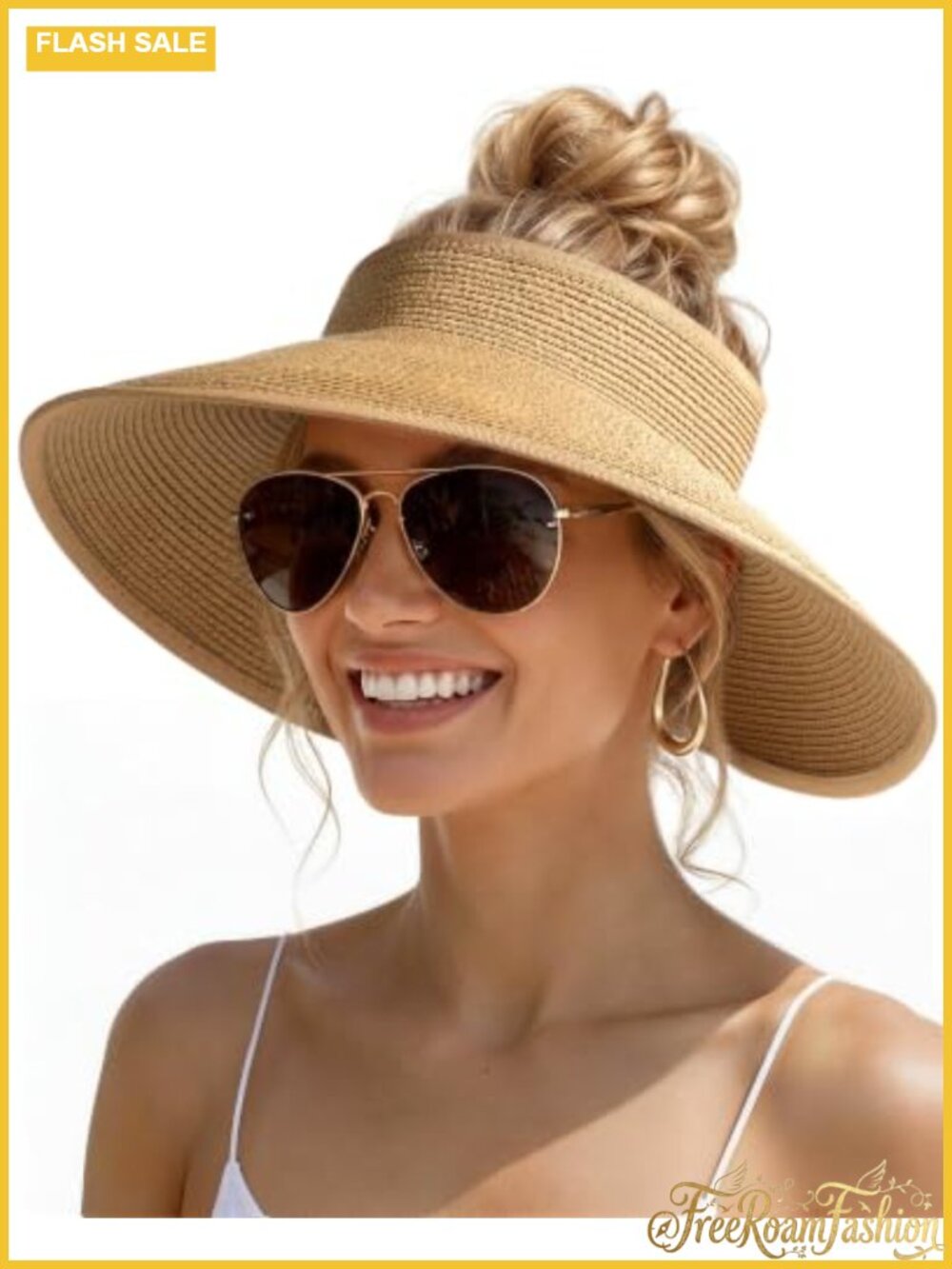 FURTALK Women's Straw Sun Visor Hat UPF 50+ Wide Brim Ponytail Packable